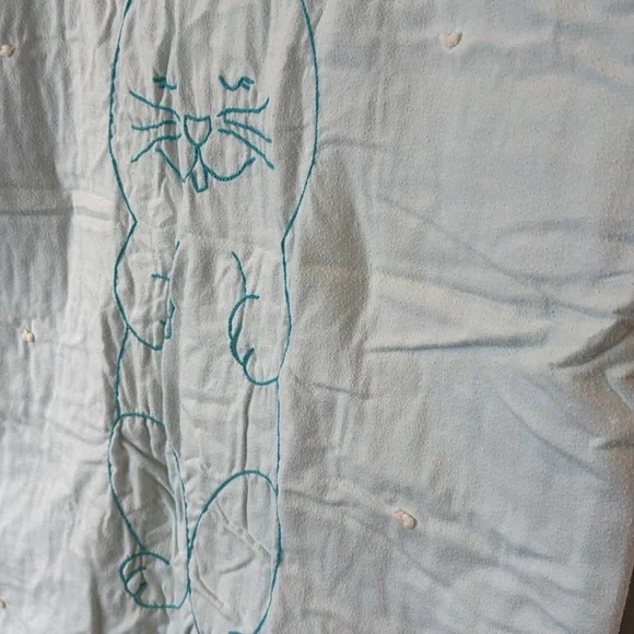 Vintage Turtles Cats Apples Dogs Baby Blanket Blue Pink White embroidered bunny
